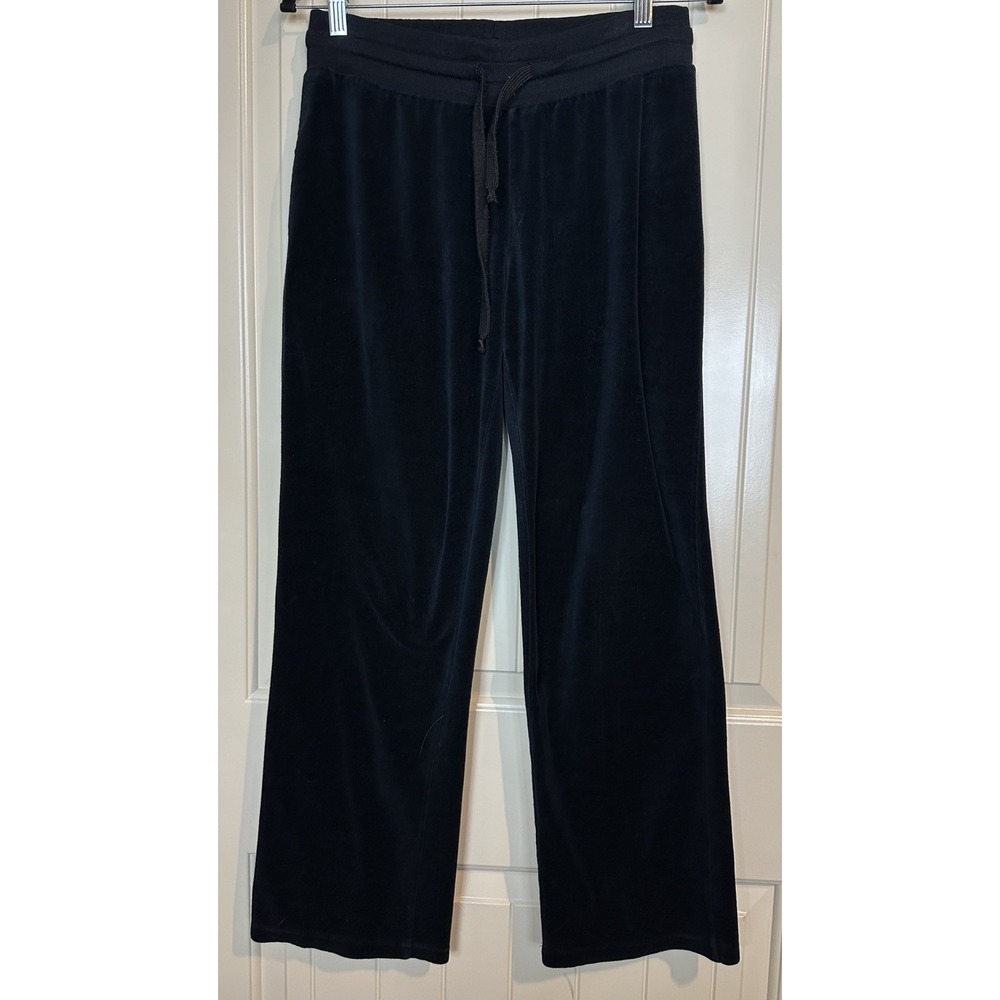 Vintage 90's Y2K Whisper Me Women's Black Velour Lounge Pants Sz M Elastic Waist